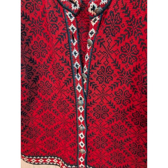 LL Bean Cardigan Womens Small Red Fair Isle Chunky Sweater Cotton Nordic Button - Picture 2 of 7